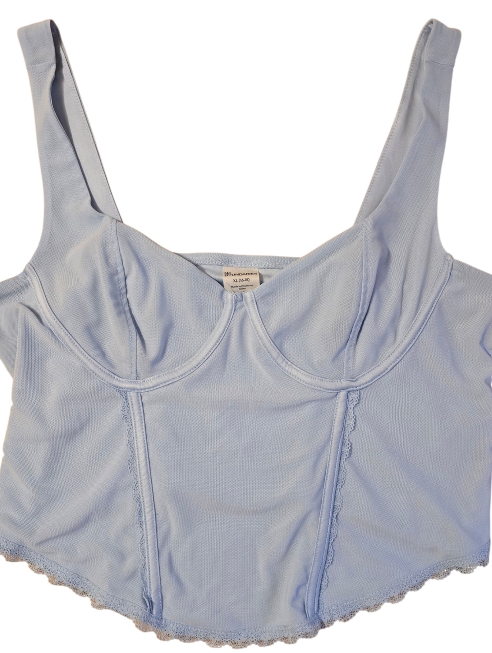No Boundaries Light Blue Corset Crop Tank Top XL (16–18) Lace Trim Bustier Style